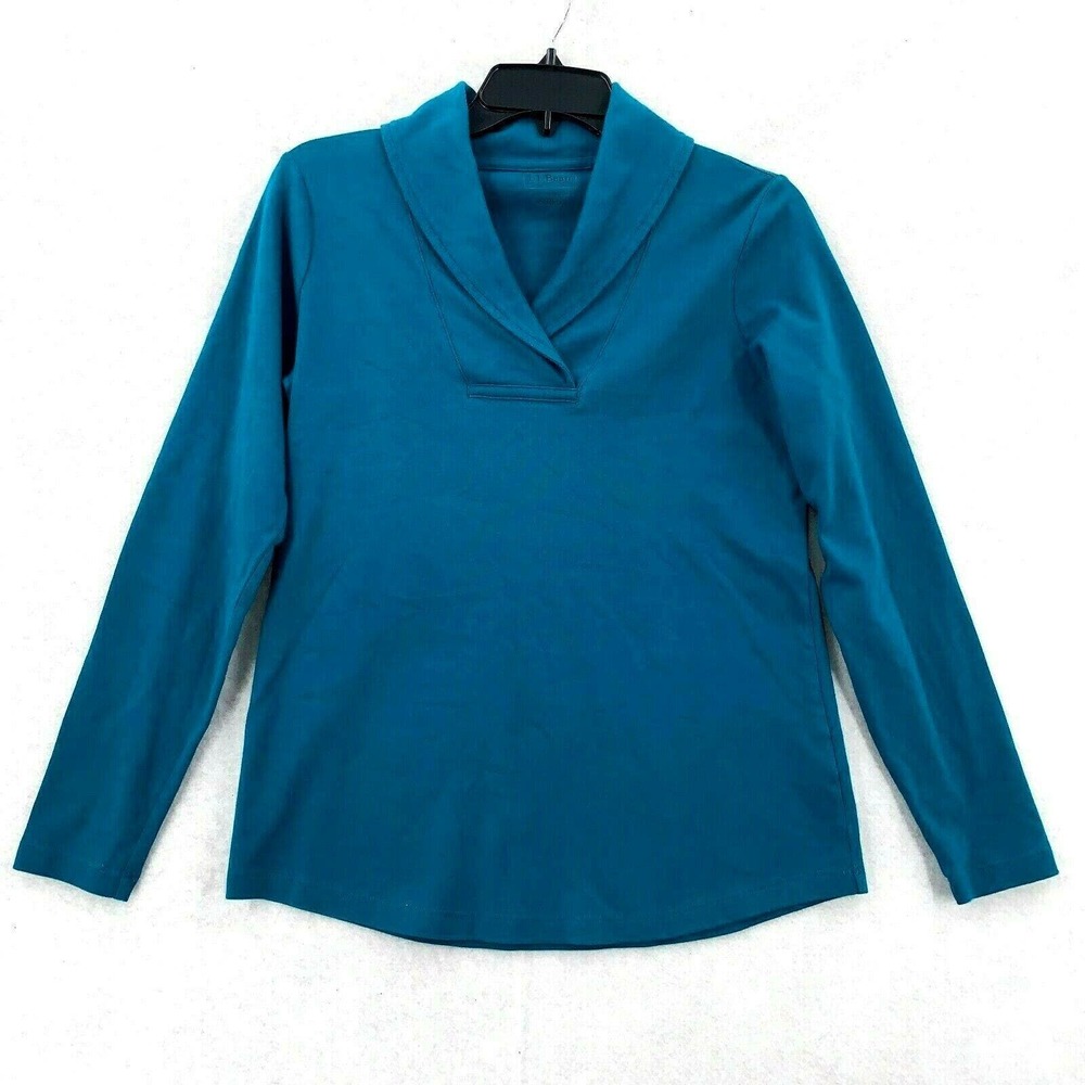 L.L. BEAN Pullover Long Sleeve Top Turquoise Teal Blue Cotton Shirt Womens Small